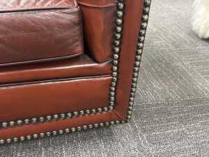 Brown leather Chesterfield two-seater sofa - 3