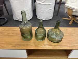 Three contemporary green glass decorator bottles - 2