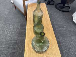 Three contemporary green glass decorator bottles - 3