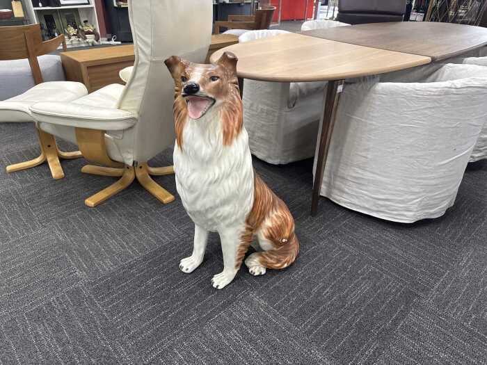 Mid-century Border Collie glazed chalkware figure