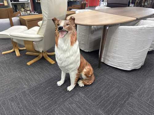 Mid-century Border Collie glazed chalkware figure