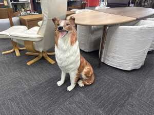Mid-century Border Collie glazed chalkware figure