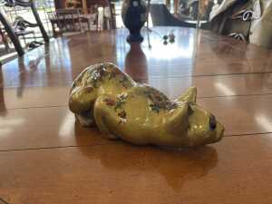 Studio X gold-tone lacquered cat figure with hand-painted floral decoration - 2