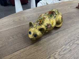 Studio X gold-tone lacquered cat figure with hand-painted floral decoration - 5