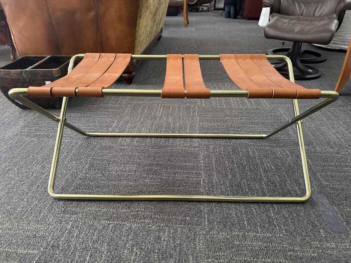 Criteria Collection Commissioned Editions tan leather folding luggage rack RRP $1,200