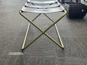 Criteria Collection Commissioned Editions tan leather folding luggage rack RRP $1,200 - 2