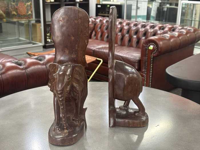 Pair of timber hand-carved elephant bookends