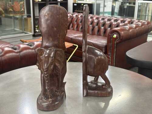 Pair of timber hand-carved elephant bookends