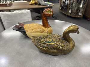 Two decorative duck figures with folk art designs - 2