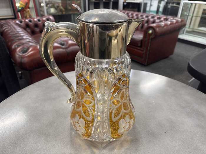 Bohemian amber cut to clear crystal water jug
