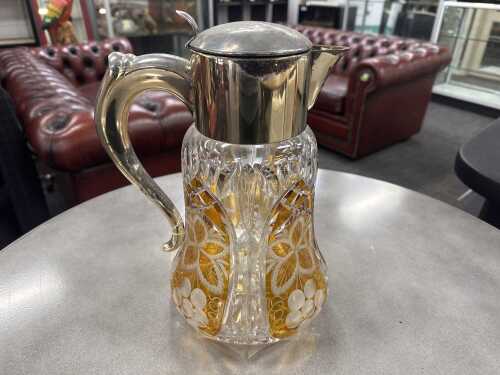 Bohemian amber cut to clear crystal water jug
