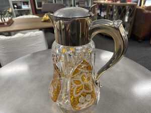 Bohemian amber cut to clear crystal water jug - 2