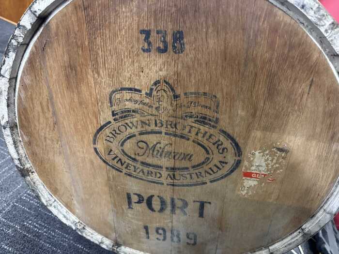 Brown Brothers barrel full of muscat port - volume approximately 250 Litres - (very heavy)
