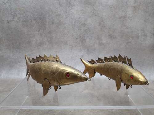 Two vintage articulated brass fish figures