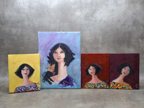 Karen Armstrong, portraits (4). Four acrylic paintings on canvas