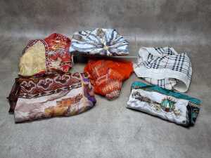 Group of designer-style scarves in assorted colours