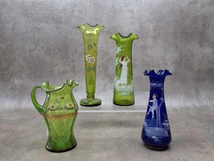 Four antique coloured glass pieces