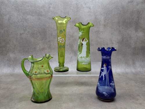 Four antique coloured glass pieces