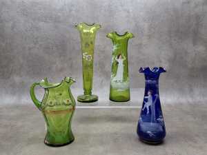 Four antique coloured glass pieces