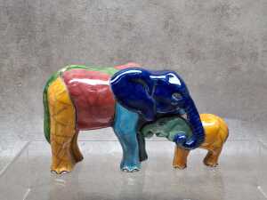 Raku pottery Mother and Baby Elephant