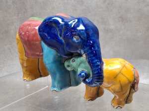 Raku pottery Mother and Baby Elephant - 2