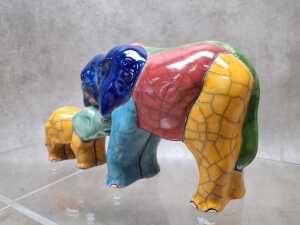 Raku pottery Mother and Baby Elephant - 3