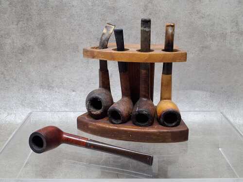 Vintage timber smoking stand with five pipes