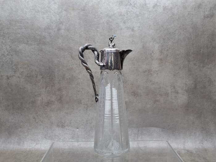 Antique etched glass and silver-plated claret jug