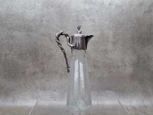 Antique etched glass and silver-plated claret jug
