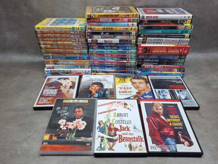 Classic and nostalgia DVDs, together with Criterion Collection 'Kiss Me Deadly' Blu-ray