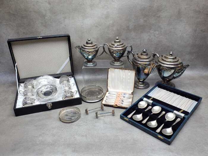 Assorted silver plate, including boxed and antique