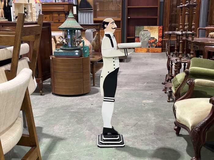 Art Deco painted timber butler with tray floor figure