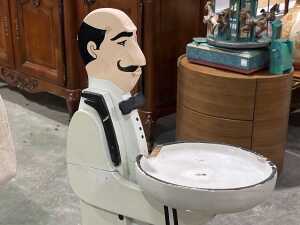 Art Deco painted timber butler with tray floor figure - 2