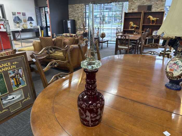 Egermann ruby cut to clear crystal decanter with clear column glass stopper