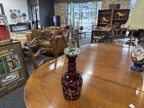 Egermann ruby cut to clear crystal decanter with clear column glass stopper