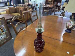 Egermann ruby cut to clear crystal decanter with clear column glass stopper - 3