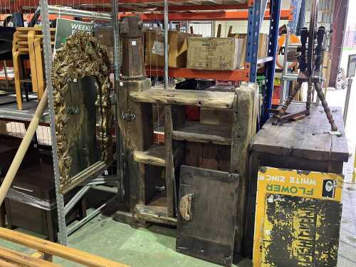 Repurposed ship-fitted solid timber shelving unit