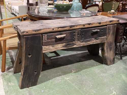 Repurposed ship-fitted solid timber console table