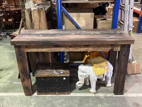Repurposed ship-fitted solid timber table