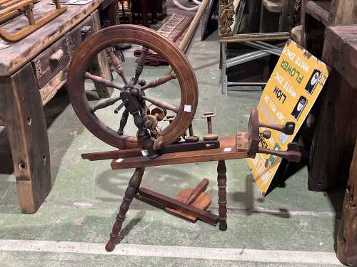 Antique timber spinning wheel