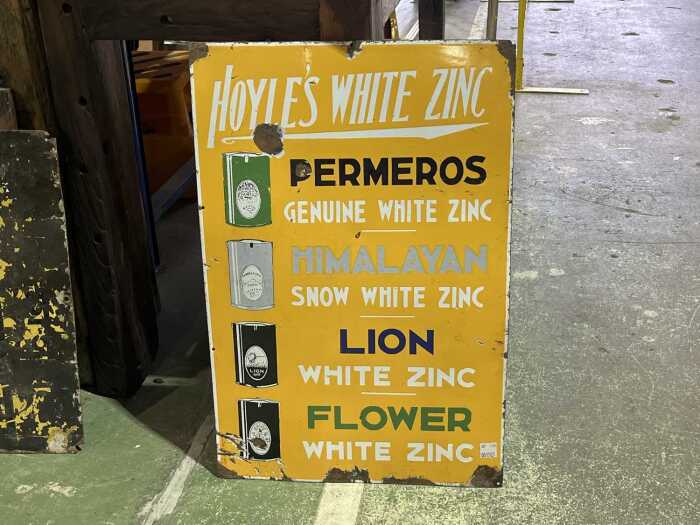 Hoyle's White Zinc enamel sign.