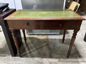 Victorian writing desk with green leather top
