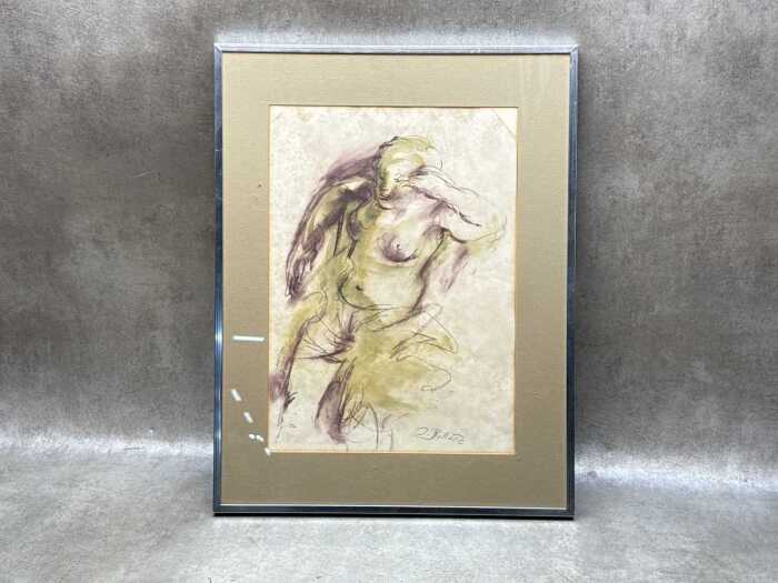 D. Bonette (artist unknown), (Nude study), mixed media sketch on paper