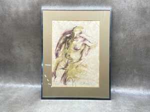 D. Bonette (artist unknown), (Nude study), mixed media sketch on paper