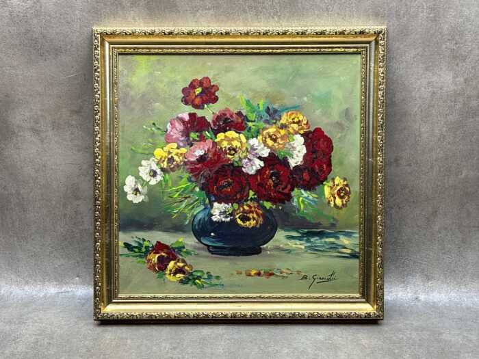 B. Giancotti (Italian), (Floral still life), enamel painting on board