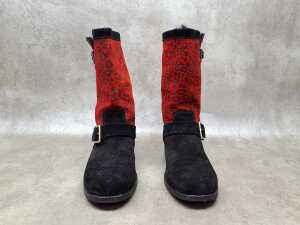Designer style calf boots in black and red leopard print suede - 2