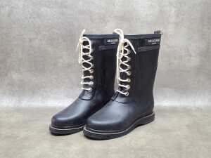 Designer style lace-up black rubber boots