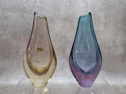 Two Ricaro art glass vases, one with original label