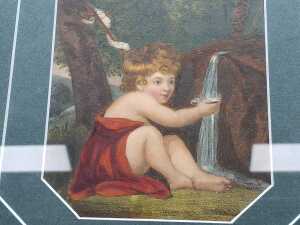 Antique hand coloured lithograph of a cherub and waterfall - 2