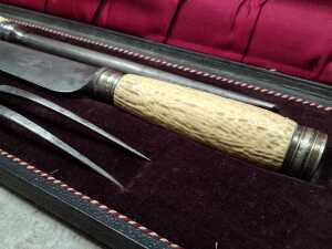 Antique Sheffield carving set with faux bone handles. - 2